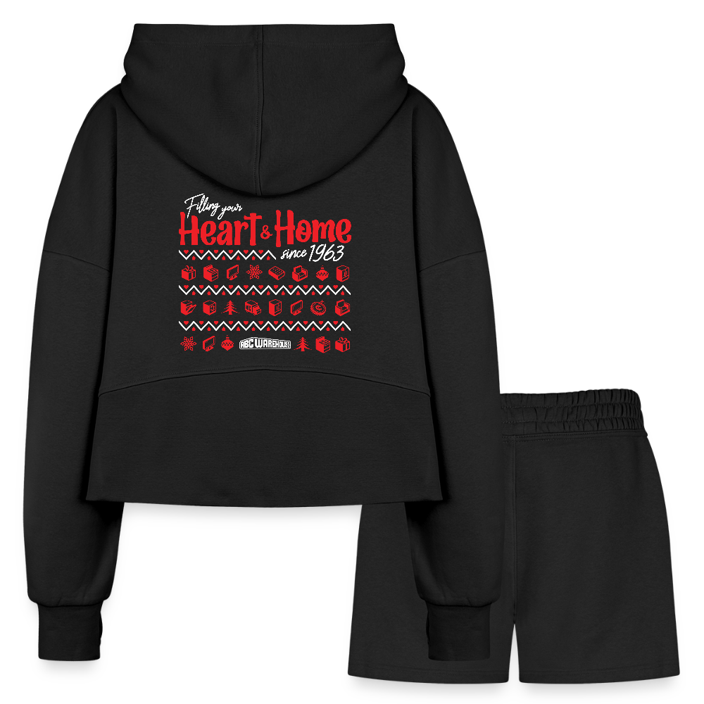 Women’s Cropped Hoodie & Jogger Short Set - black