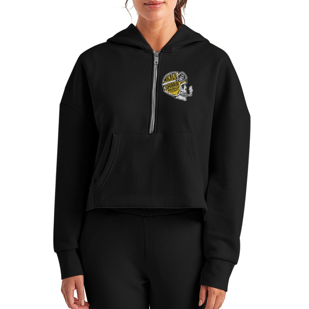Women's Half Zip Cropped Hoodie - black
